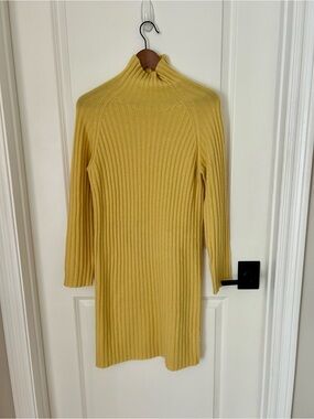 Nap Loungewear Mustard Yellow Ribbed Cashmere Blend Sweater Dress Sz M Cozy Soft